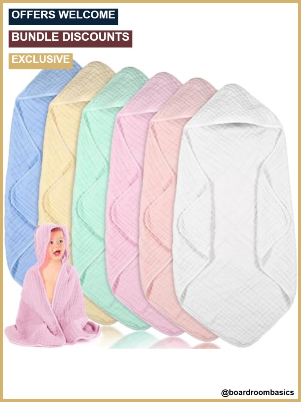 Muslin Hooded Baby Towels Cotton 6 Pack Soft Absorbent Bath Towel Set